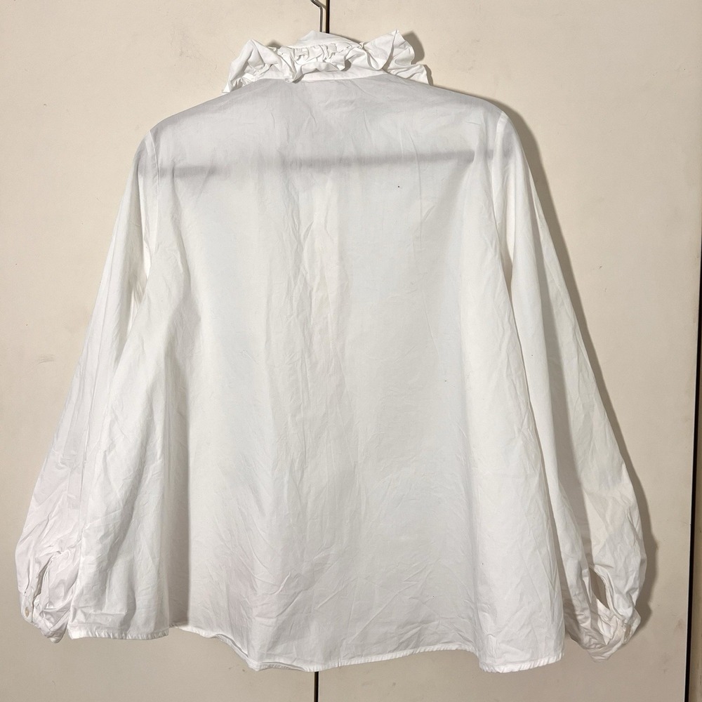 Kowtow Renaissance Top Size M White Organic Cotton Ruffle Collar Lantern Sleeve - Picture 3 of 8